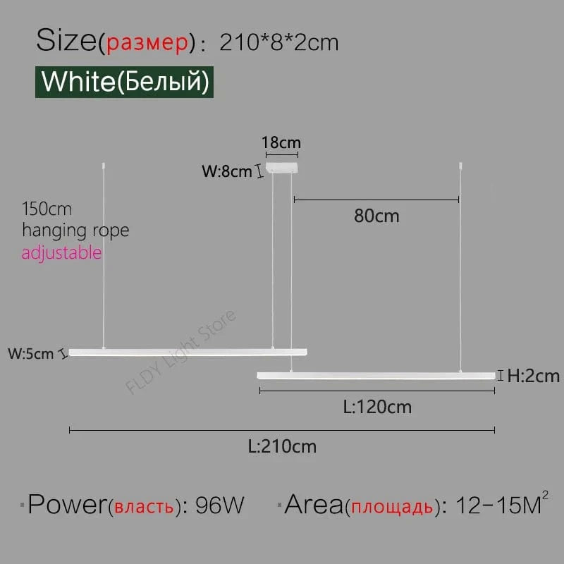 Lustre Nordique Moderne Minimaliste pour Bureau et Salle à Manger - Design Long Bar avec Éclairage LED | Marco Lucetti Blanc 2 Têtes L210cm / Blanc chaud (3000K)