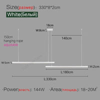 Lustre Nordique Moderne Minimaliste pour Bureau et Salle à Manger - Design Long Bar avec Éclairage LED | Marco Lucetti Blanc 2 Têtes L330cm / Blanc chaud (3000K)