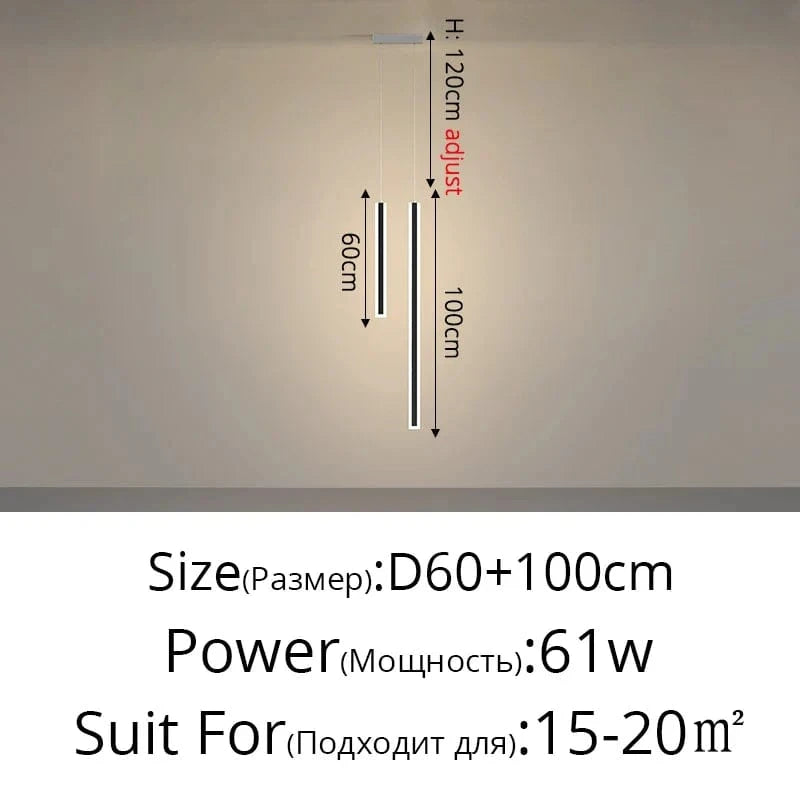 Lustre Nordique Moderne Minimaliste pour Salon et Chambre - Style Épuré | Marco Lucetti Noir A D60 100cm / 2 couleurs sans télécommande