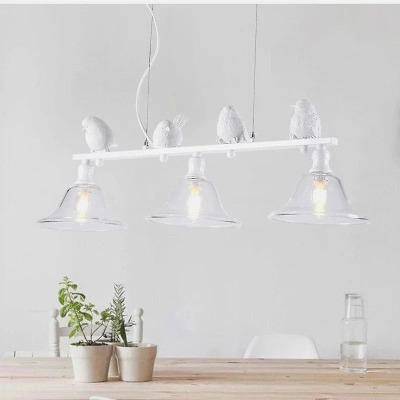 Lustre Nordique Pastorale Fer Verre Résine Oiseau - Salle à Manger Salon Blanc/Noir - Atmosphère Chic | Marco Lucetti