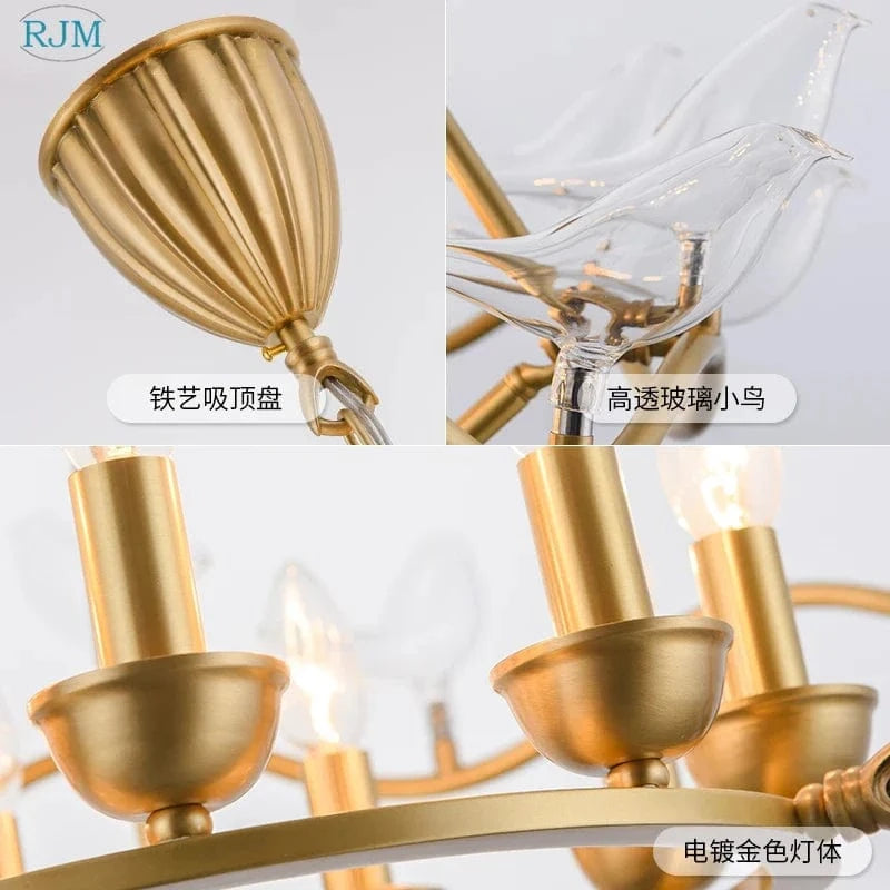 Lustre Nordique Postmoderne en Cuivre avec Design d'Oiseau Créatif - Collection Aviary | Marco Lucetti Jaune