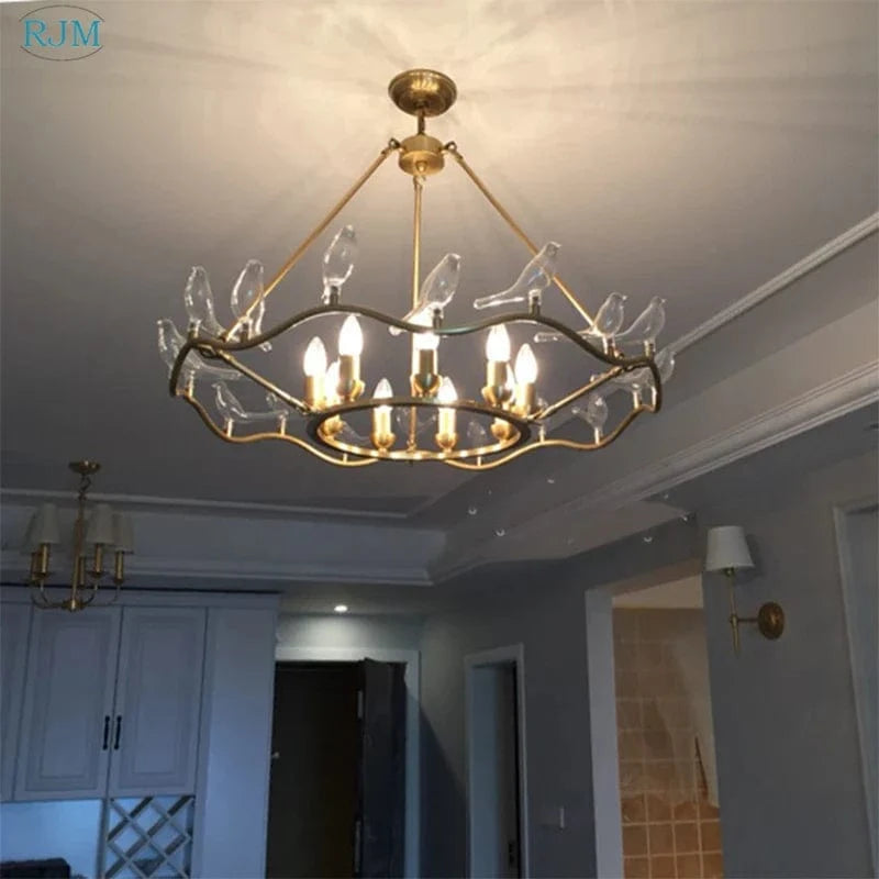 Lustre Nordique Postmoderne en Cuivre avec Design d'Oiseau Créatif - Collection Aviary | Marco Lucetti Jaune