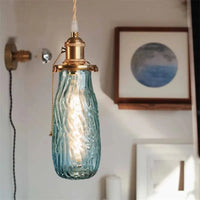 Lustre nordique rétro en laiton avec interrupteur tirage. | Marco Lucetti Bleu / 4W (Max100W) / Blanc chaud