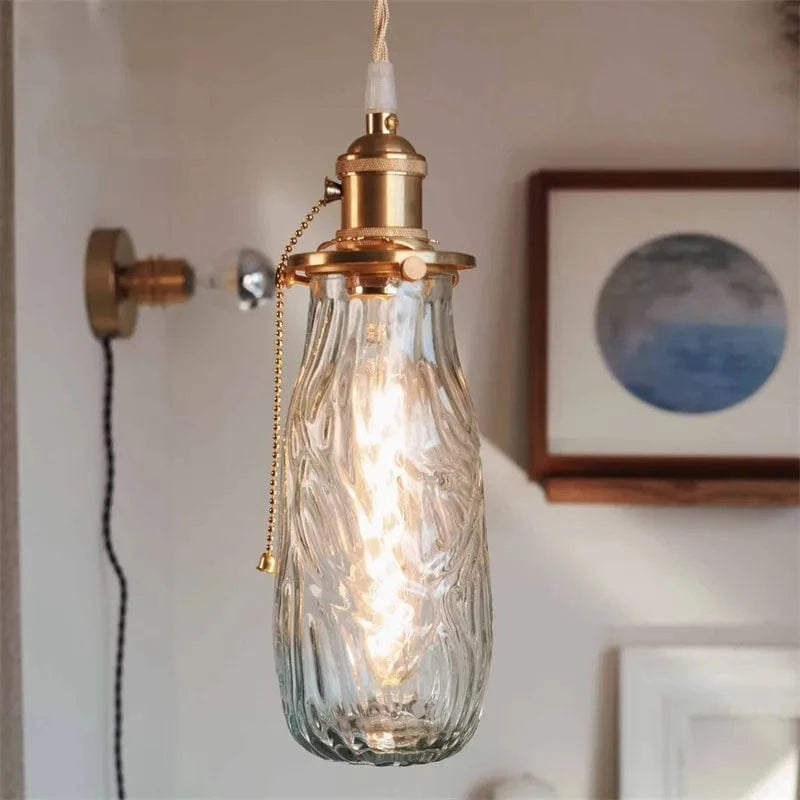 Lustre nordique rétro en laiton avec interrupteur tirage. | Marco Lucetti Transparent / 4W (Max100W) / Blanc chaud