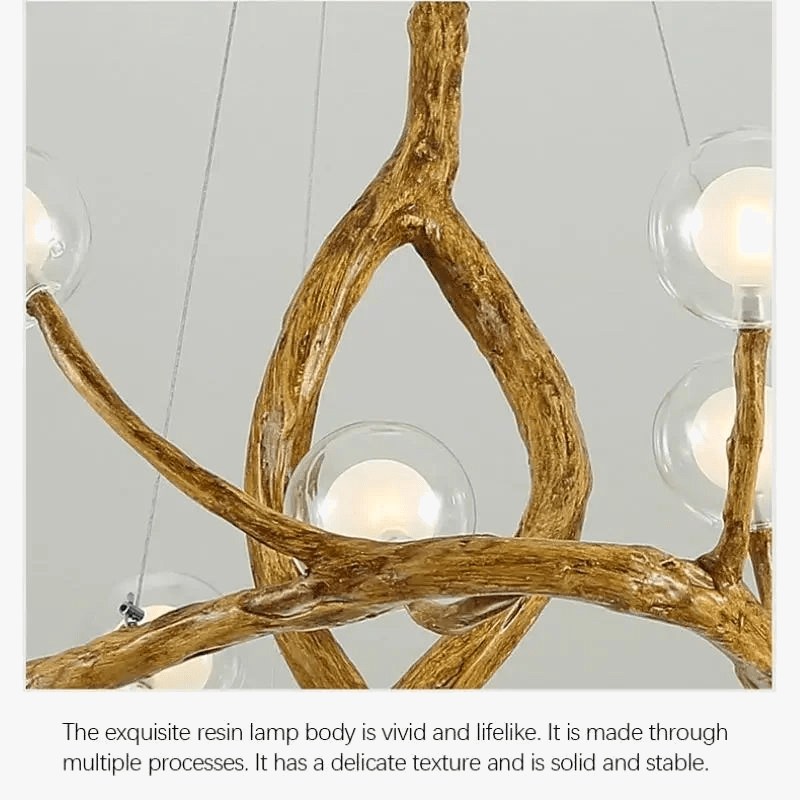 Lustre Nordique Rétro en Verre LED avec Branche d'Arbre - Édition Limitée | Marco Lucetti