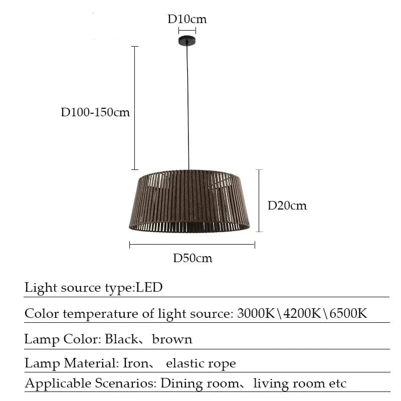 Lustre nordique Sandyha : Corde tissée et lampes LED suspendues. | Marco Lucetti Modèle marron -D50cm / Lumière froide