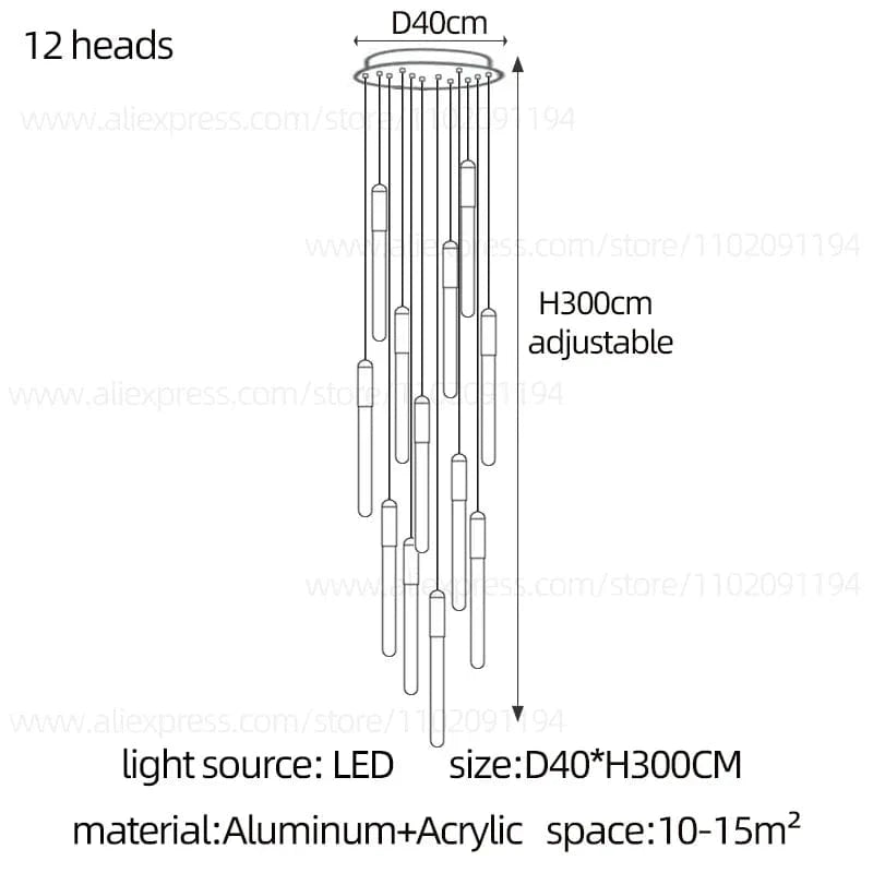 Lustre Nordique Suspendu Design pour Penthouse Villa | Marco Lucetti 12 têtes / Noir / Lumière blanche