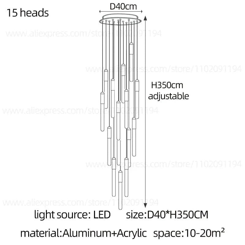 Lustre Nordique Suspendu Design pour Penthouse Villa | Marco Lucetti 15 têtes / Noir / Lumière blanche