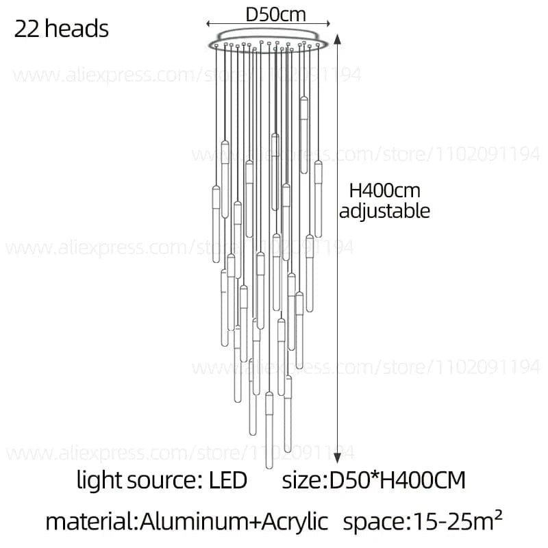 Lustre Nordique Suspendu Design pour Penthouse Villa | Marco Lucetti 22 têtes / Noir / Lumière blanche