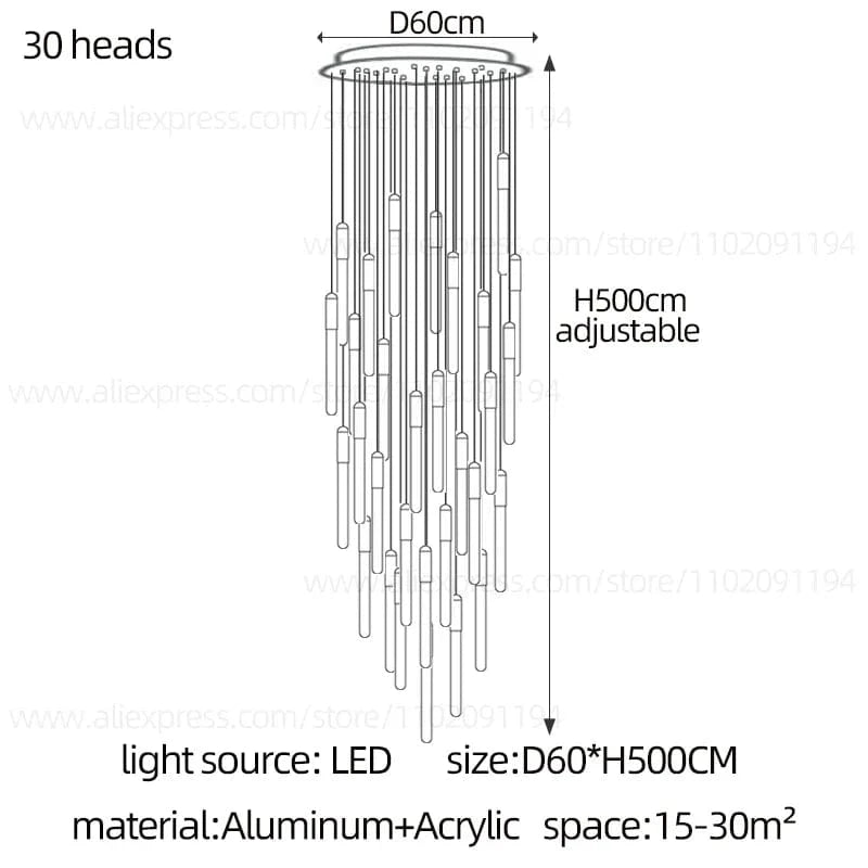 Lustre Nordique Suspendu Design pour Penthouse Villa | Marco Lucetti 30 têtes / Noir / Lumière blanche