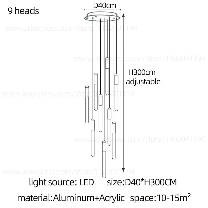 Lustre Nordique Suspendu Design pour Penthouse Villa | Marco Lucetti 9 têtes / Noir / Lumière blanche
