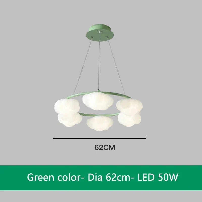 Lustre nuage vert télécommandé pour salle à manger | Marco Lucetti Vert 6 lumières / 3 Température de couleur