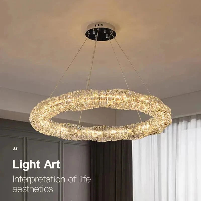 Lustre Or Dimmable avec anneau de lumière LED en cristal pour maison moderne de luxe | Marco Lucetti