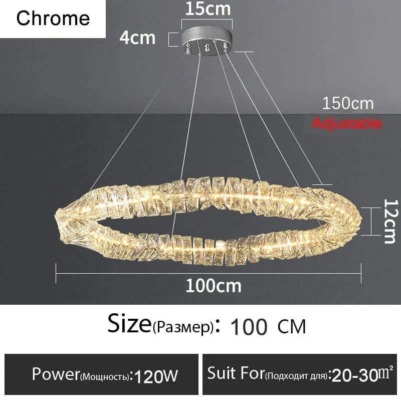 Lustre Or Dimmable avec anneau de lumière LED en cristal pour maison moderne de luxe | Marco Lucetti Chromé 100CM / Lumière 3 couleurs