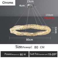 Lustre Or Dimmable avec anneau de lumière LED en cristal pour maison moderne de luxe | Marco Lucetti Chromé 80CM / Lumière 3 couleurs