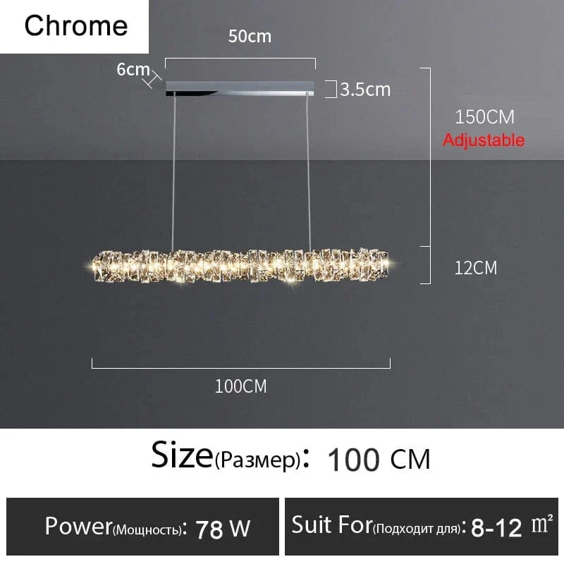 Lustre Or Dimmable avec anneau de lumière LED en cristal pour maison moderne de luxe | Marco Lucetti Chromé L100CM / Lumière 3 couleurs