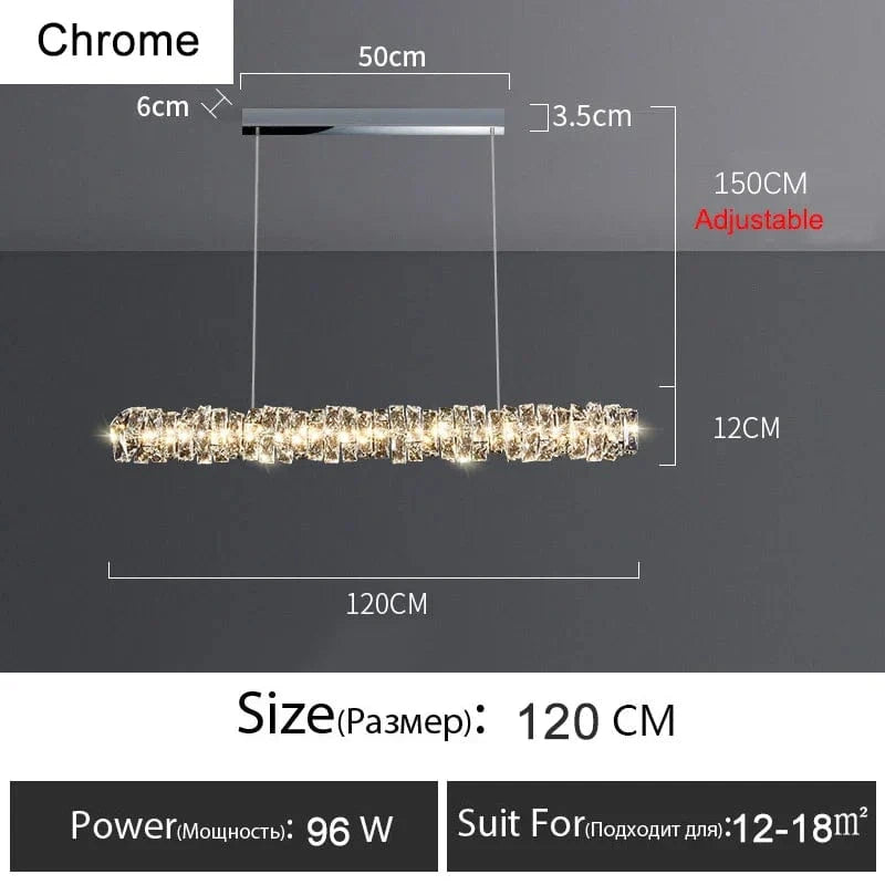 Lustre Or Dimmable avec anneau de lumière LED en cristal pour maison moderne de luxe | Marco Lucetti Chromé L120CM / Lumière 3 couleurs