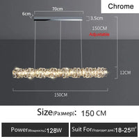 Lustre Or Dimmable avec anneau de lumière LED en cristal pour maison moderne de luxe | Marco Lucetti Chromé L150CM / Lumière 3 couleurs