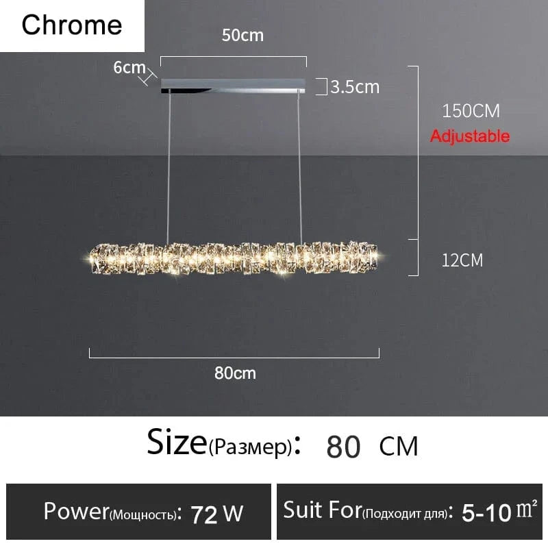 Lustre Or Dimmable avec anneau de lumière LED en cristal pour maison moderne de luxe | Marco Lucetti Chromé L80CM / Lumière 3 couleurs