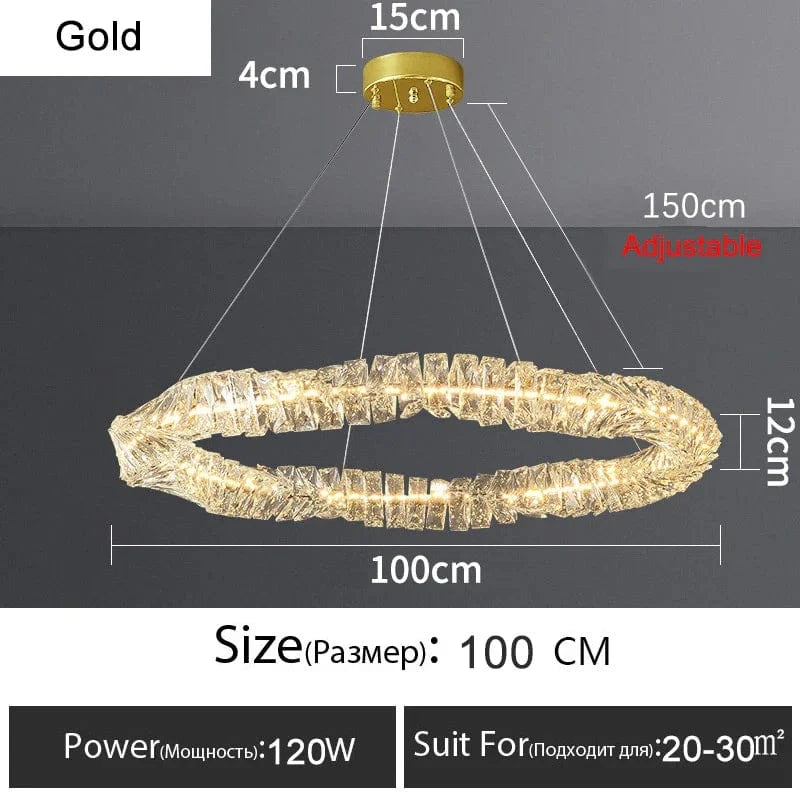 Lustre Or Dimmable avec anneau de lumière LED en cristal pour maison moderne de luxe | Marco Lucetti Or 100CM / RC à intensité variable