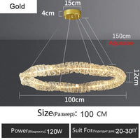 Lustre Or Dimmable avec anneau de lumière LED en cristal pour maison moderne de luxe | Marco Lucetti Or 100CM / RC à intensité variable