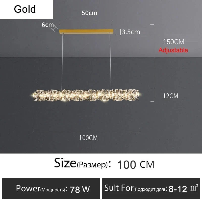 Lustre Or Dimmable avec anneau de lumière LED en cristal pour maison moderne de luxe | Marco Lucetti Or L100CM / RC à intensité variable