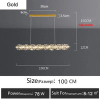 Lustre Or Dimmable avec anneau de lumière LED en cristal pour maison moderne de luxe | Marco Lucetti Or L100CM / RC à intensité variable