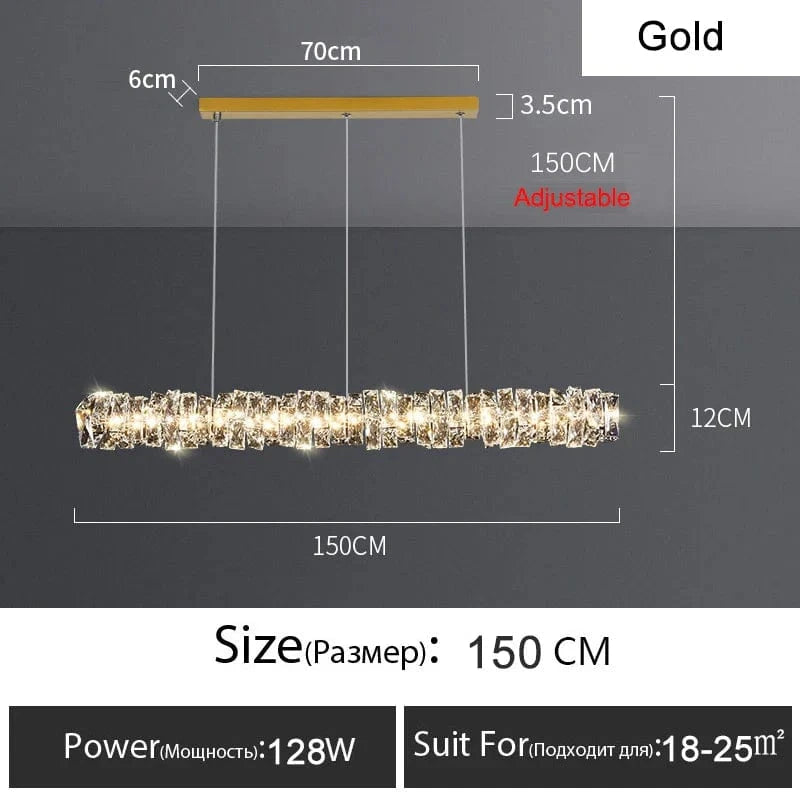 Lustre Or Dimmable avec anneau de lumière LED en cristal pour maison moderne de luxe | Marco Lucetti Or L150CM / RC à intensité variable