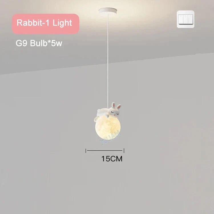 Lustre Ours et Lapin, Idéal pour Salon ou Salle à Manger | Marco Lucetti Lapin 1 Lumière / Lumière blanche
