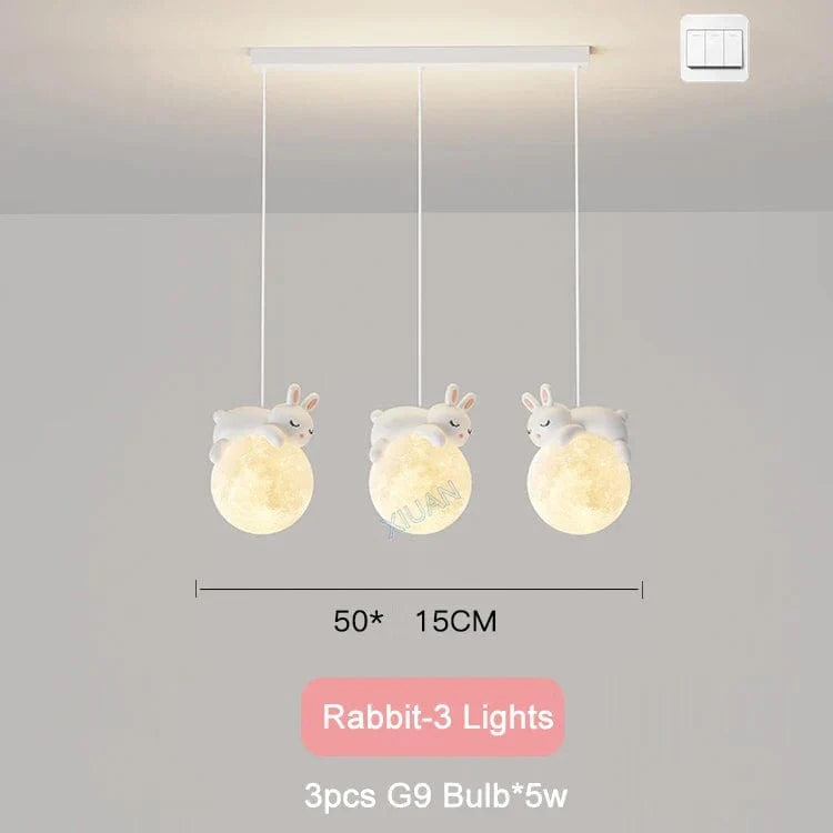 Lustre Ours et Lapin, Idéal pour Salon ou Salle à Manger | Marco Lucetti Lapin 3 Lumières / Lumière blanche
