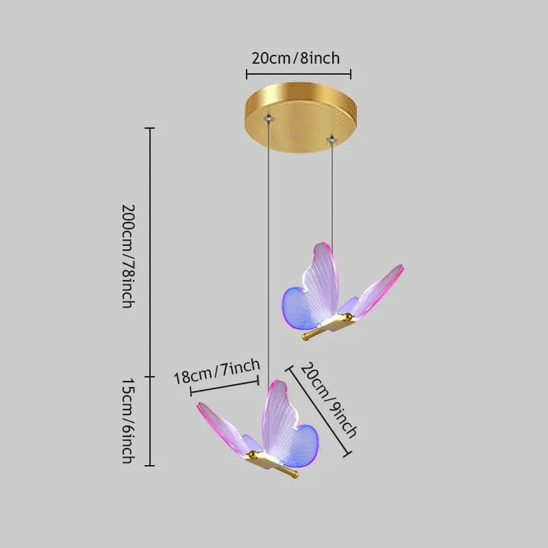 Lustre Papillon LED Moderne pour Chambre à Coucher et Salle à Manger | Marco Lucetti Couleur-Bleu 2têtes / Blanc naturel