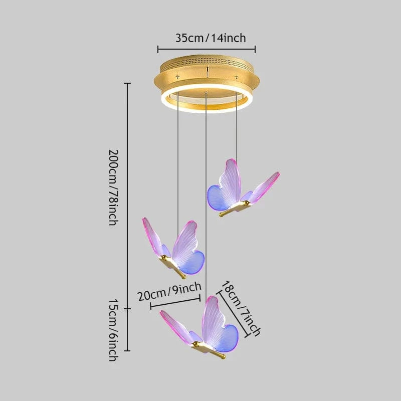 Lustre Papillon LED Moderne pour Chambre à Coucher et Salle à Manger | Marco Lucetti Couleur-Bleu 3têtes / Blanc naturel