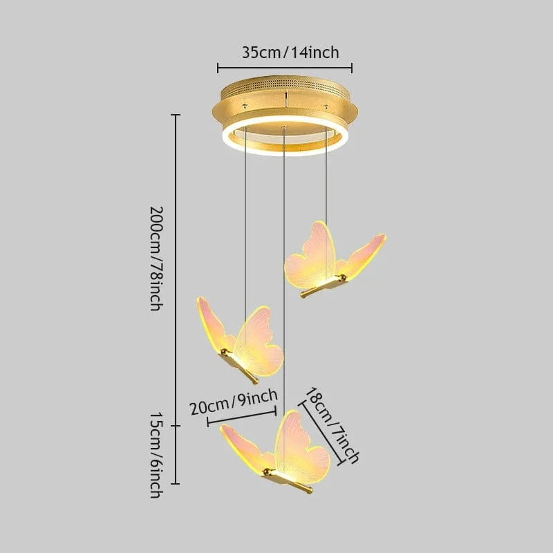 Lustre Papillon LED Moderne pour Chambre à Coucher et Salle à Manger | Marco Lucetti Couleur-Rose 3têtes / Blanc naturel