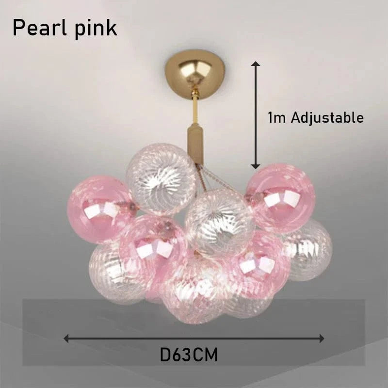 Lustre plafonnier design boule de verre multicolore luxe illuminant | Marco Lucetti Rose perle / Lumière froide