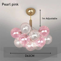 Lustre plafonnier design boule de verre multicolore luxe illuminant | Marco Lucetti Rose perle / Lumière froide
