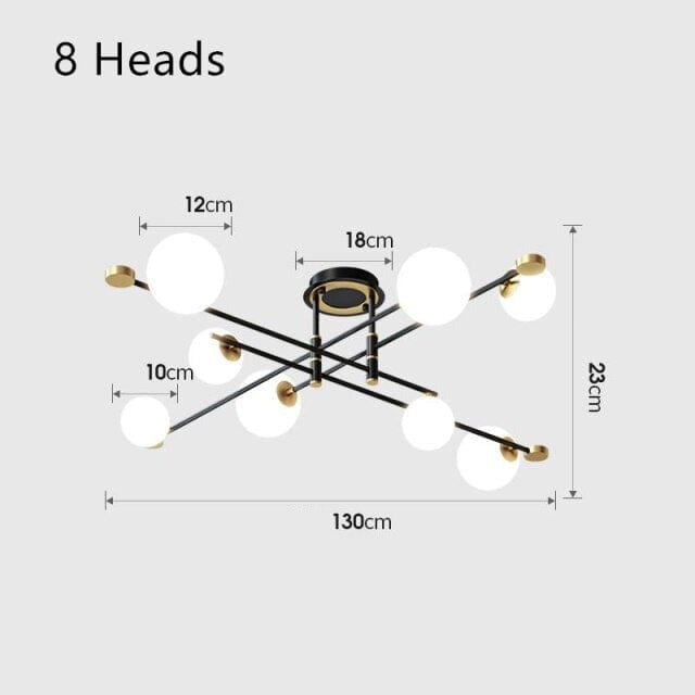 Lustre Poline Noir et Or LED Moderne | Marco Lucetti 8 ampoules - D130 cm / Froide