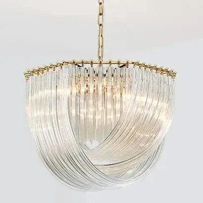 Lustre Post-moderne en plaqué or/chrome métal avec Led E14, suspension en verre rond et chaîne de luminaires | Marco Lucetti D50 H38cm 6 lumières / Couleur or