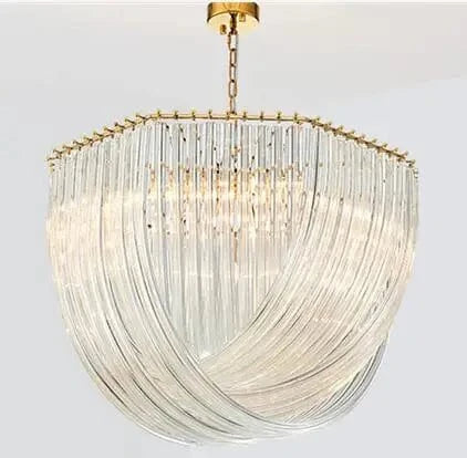Lustre Post-moderne en plaqué or/chrome métal avec Led E14, suspension en verre rond et chaîne de luminaires | Marco Lucetti D65 H45cm 6 lumières / Couleur or