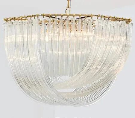 Lustre Post-moderne en plaqué or/chrome métal avec Led E14, suspension en verre rond et chaîne de luminaires | Marco Lucetti D80 H45cm 10 lumières / Couleur or