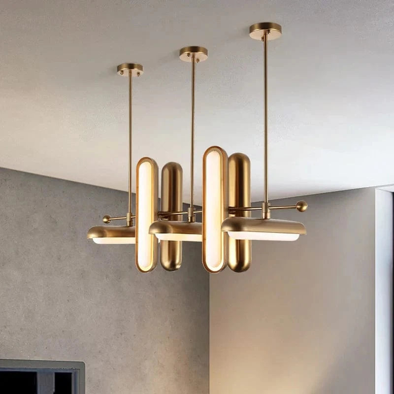 Lustre Postmodern Art Déco en fer doré et verre pour salle à manger | Marco Lucetti