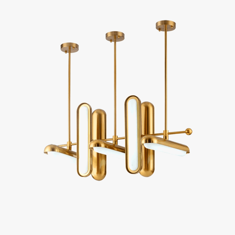 Lustre Postmodern Art Déco en fer doré et verre pour salle à manger | Marco Lucetti