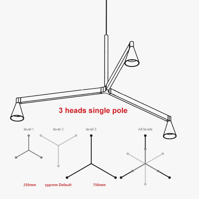 Lustre Postmoderne de Luxe "Sputnik Nordic" pour Décoration d'Intérieur | Marco Lucetti 3 têtes unipolaires