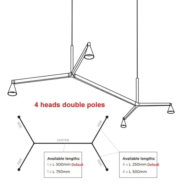 Lustre Postmoderne de Luxe "Sputnik Nordic" pour Décoration d'Intérieur | Marco Lucetti 4 têtes bipolaires