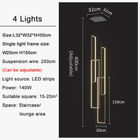 Lustre Premium Or Noir à LED pour Maison Intérieur Salon Escalier Hall Rectangulaire | Marco Lucetti