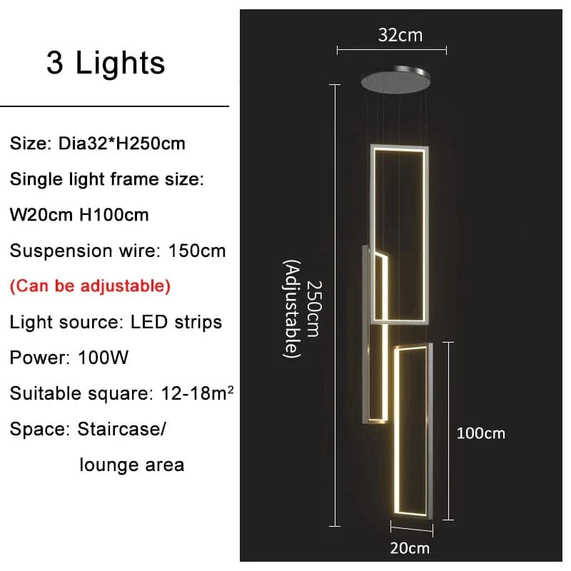 Lustre Premium Or Noir à LED pour Maison Intérieur Salon Escalier Hall Rectangulaire | Marco Lucetti 3 lights(L100cm) / Gold / Ntural light