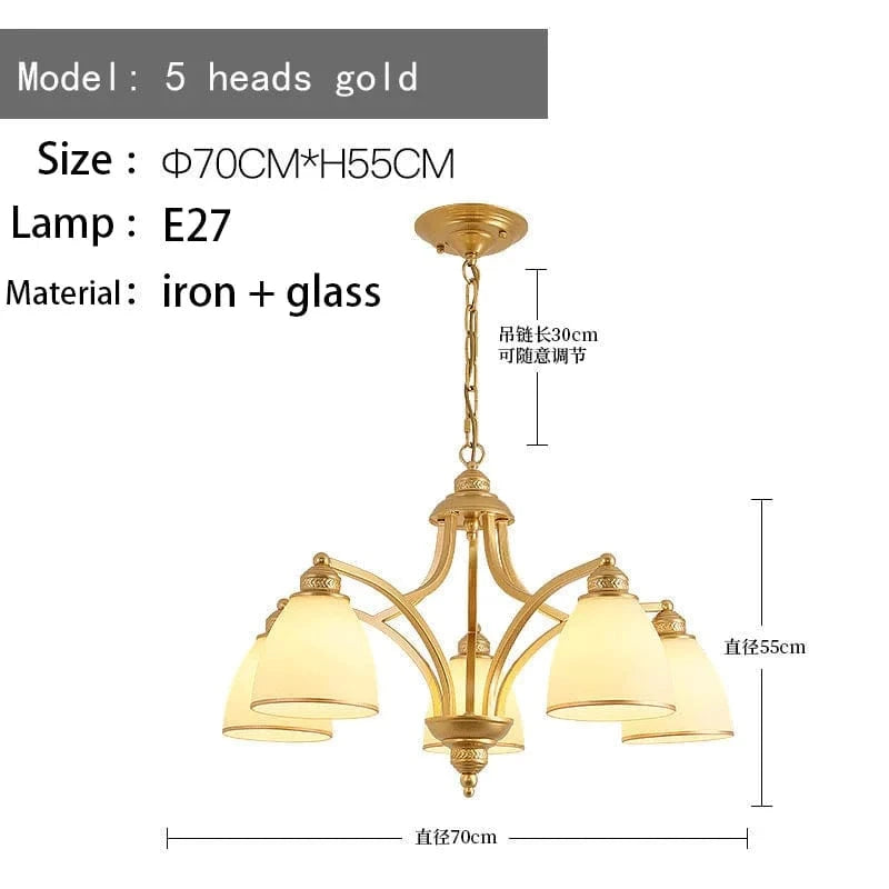 Lustre Rétro Américain pour Illuminer Votre Plafond Intérieur | Marco Lucetti 5 têtes doré / Blanc chaud