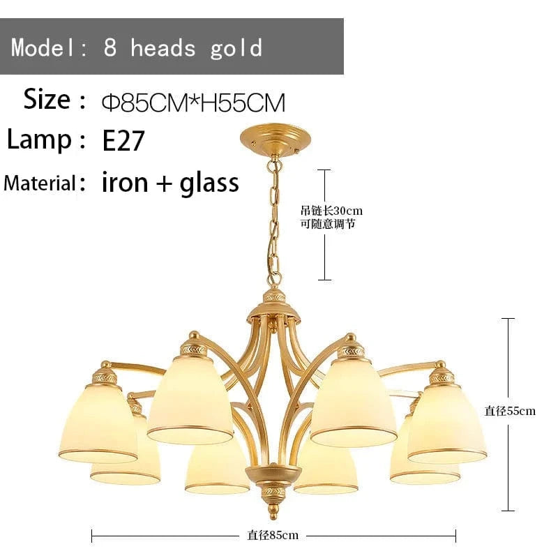 Lustre Rétro Américain pour Illuminer Votre Plafond Intérieur | Marco Lucetti 8 têtes doré / Blanc chaud