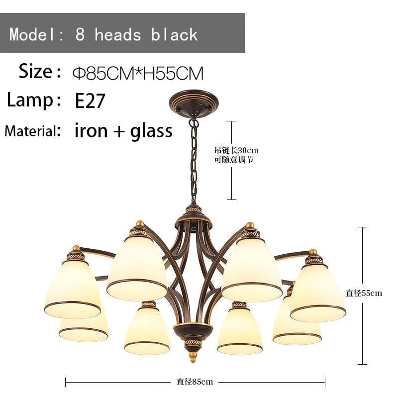 Lustre Rétro Américain pour Illuminer Votre Plafond Intérieur | Marco Lucetti 8 têtes noires / Blanc chaud