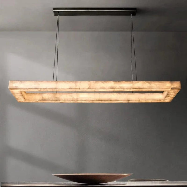 Lustre Rétro américain rectangulaire LED en marbre noir pour salle à manger | Marco Lucetti