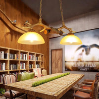 Lustre Rétro Double Bois Résine LED Loft Café | Marco Lucetti UN